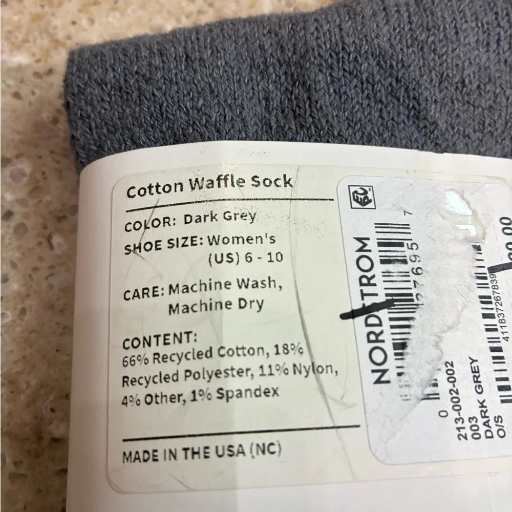 NWT American Trench Cotton Waffle Socks in Dark Grey